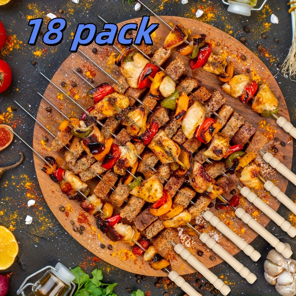 BBQ Skewers Stainless Steel 18 Piece Set Reusable Flat Metal Grill Skewers Anti-Spin for Kebab, for Grilling, Camping and Out