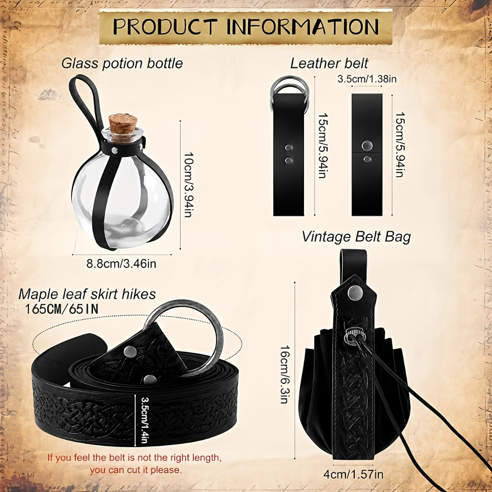 Costume Accessories 5-Piece Medieval Belt Set with Harness, Pouch, Bottle Holder and Two Color Options — image 3