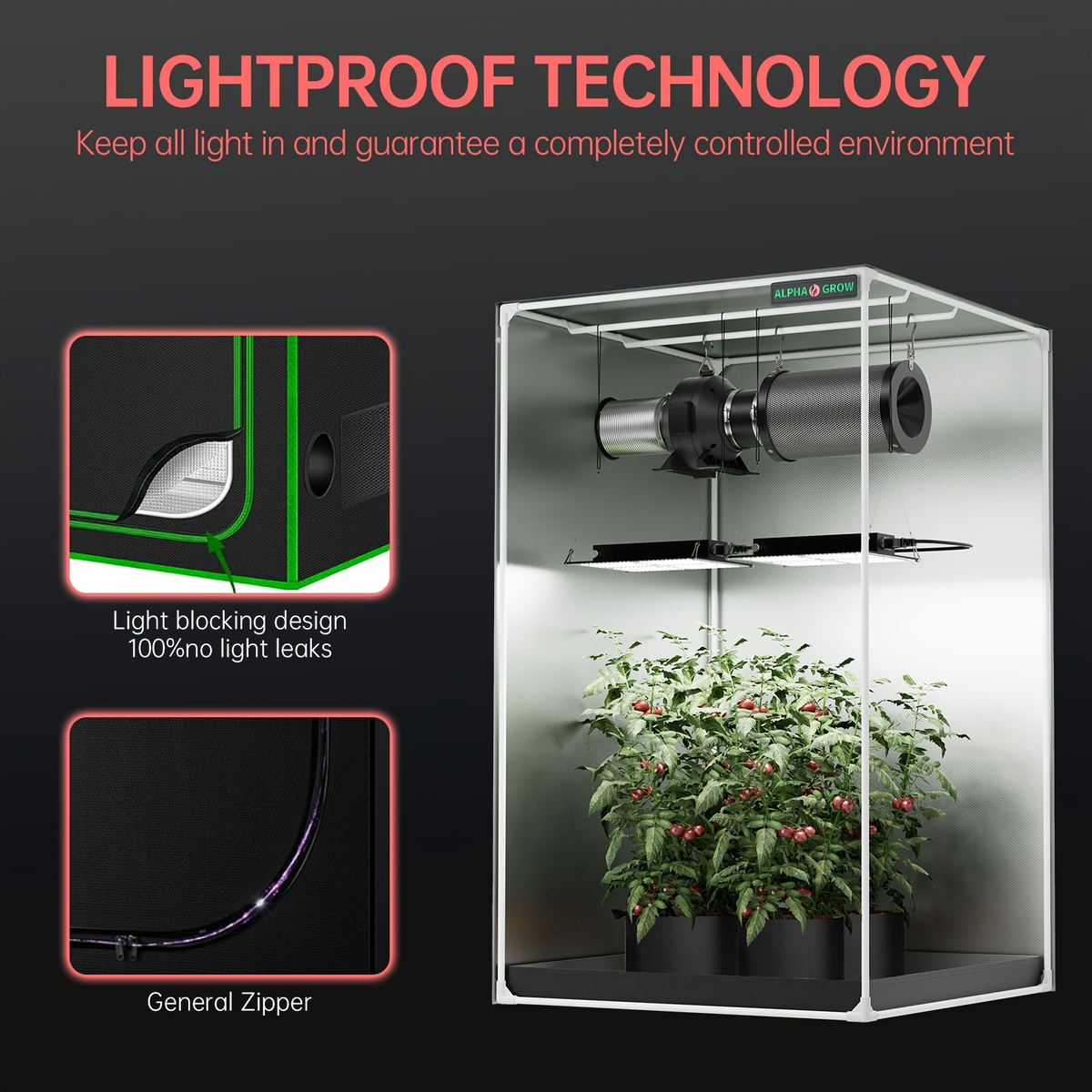 Grow Tent 1680D Thickened Mylar with Observation Window & Floor Tray, Pro-Grade Indoor Hydroponic Growing — image 9