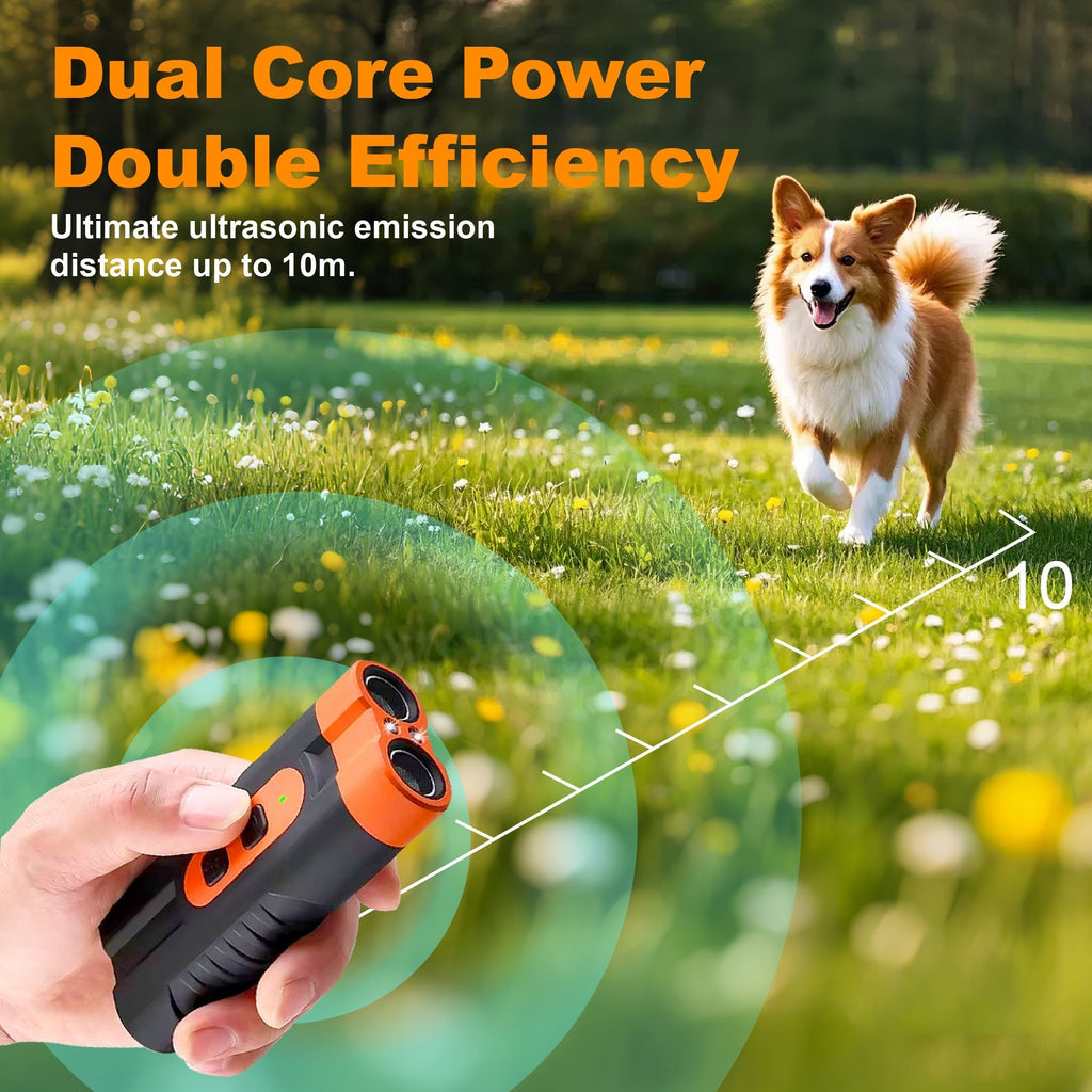 Ultrasonic Dog Device - Handheld Bark Control with Dual-Head System, LED Light & One-Touch Operation for Small Medium Large D