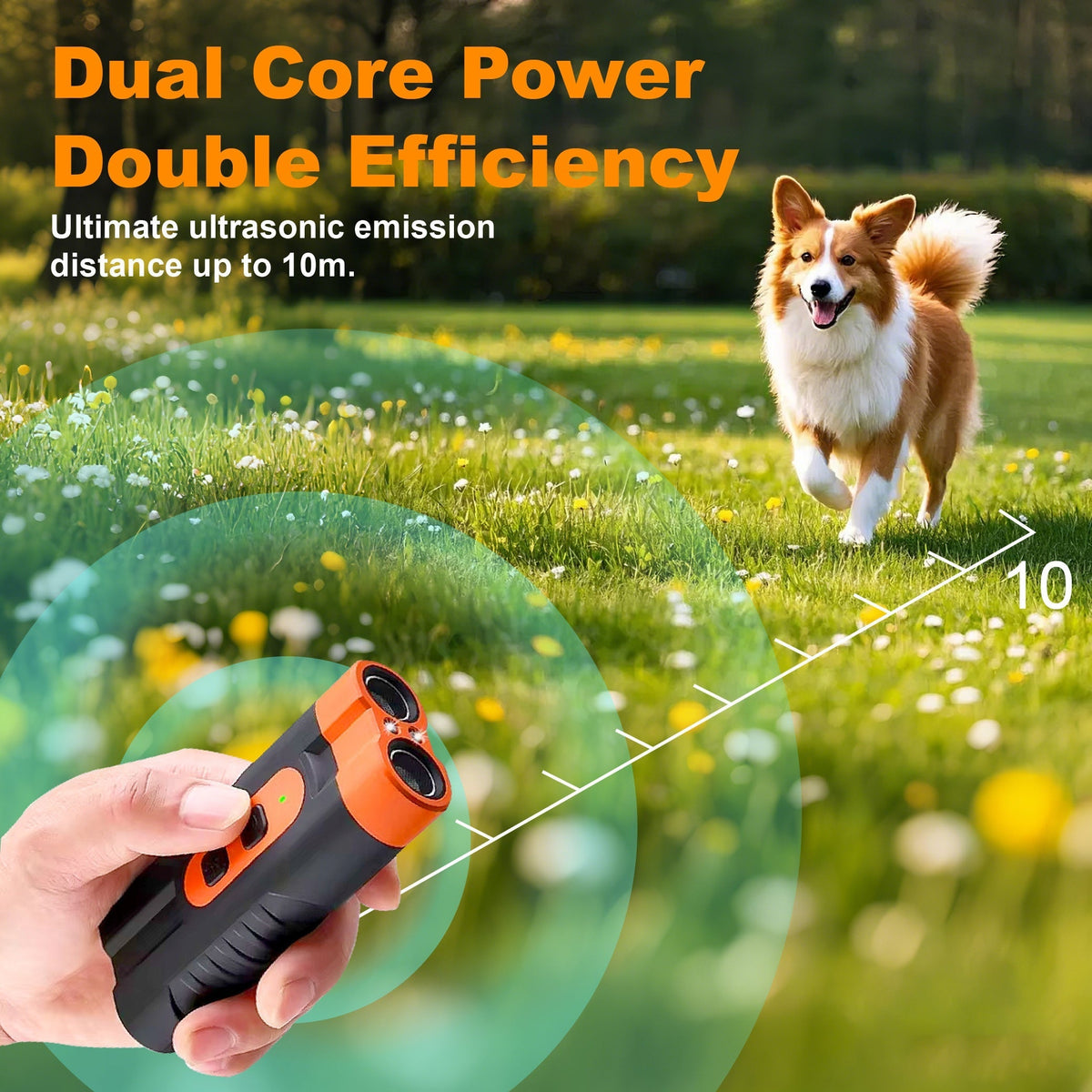 Ultrasonic Dog Device - Handheld Bark Control with Dual-Head System, LED Light & One-Touch Operation for Small Medium Large D