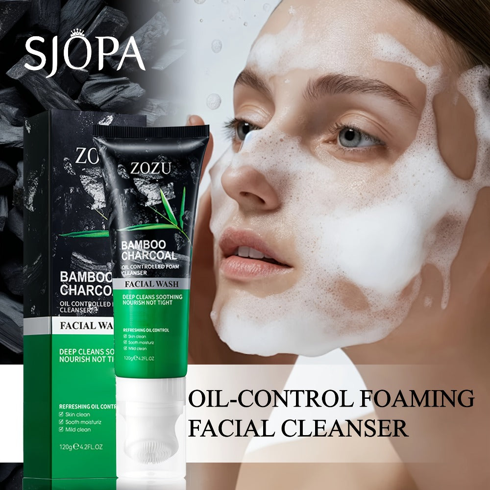 Skincare Set with ZOZU Label, 4 Bamboo Charcoal Items Including Cleanser Mask Essence and Brush Tool — image 2