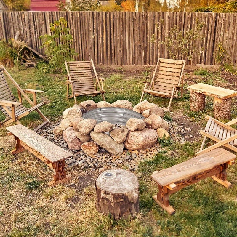 Fire Pit Ring in Galvanized Steel, Silver Wood-Burning Firepit Liner for Backyard Gatherings and Outdoor Camping — image 1