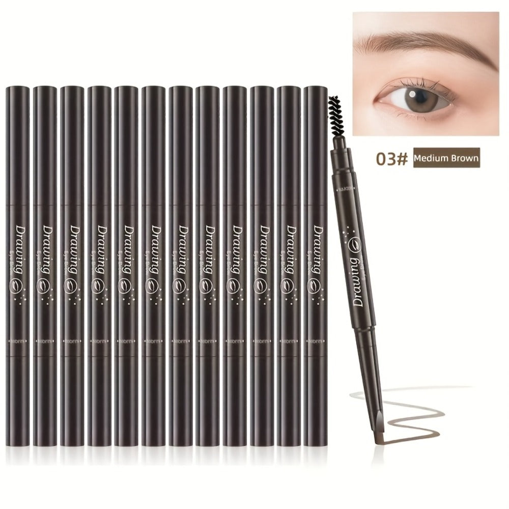 Eyebrow Pencil 12-Pack Double-Ended Waterproof – Automatic Twist-Up Brow Pencil with Spoolie Brush, 4 Natural Shades — image 