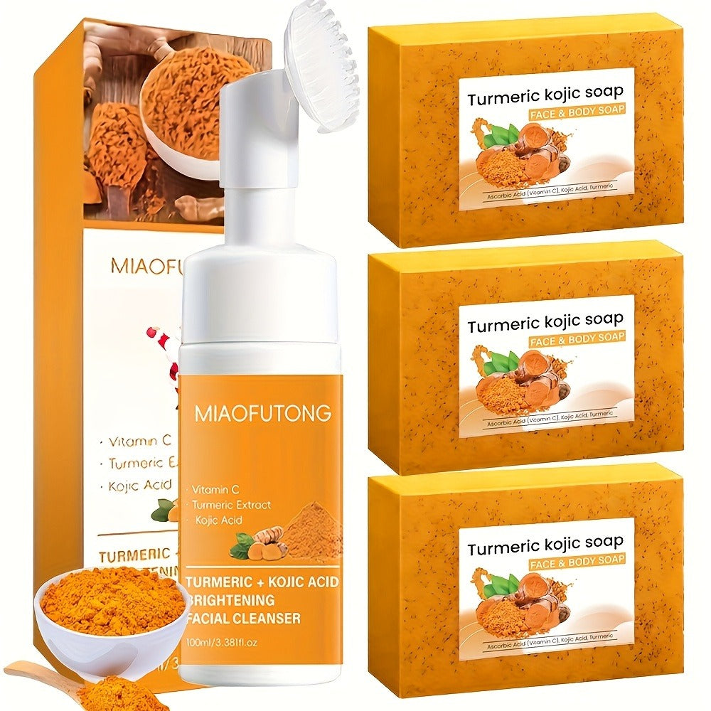Turmeric Vitamin C Facial Cleansing Kit Face Wash Foam Soap Bars Set Nourishing Gentle for Bath Time — image 3