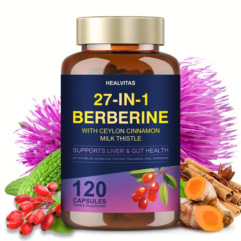 Herbal Supplements with HEALVITAS Label, 27-in-1 Berberine Formula Capsules, 120 or 360 Count — image 1