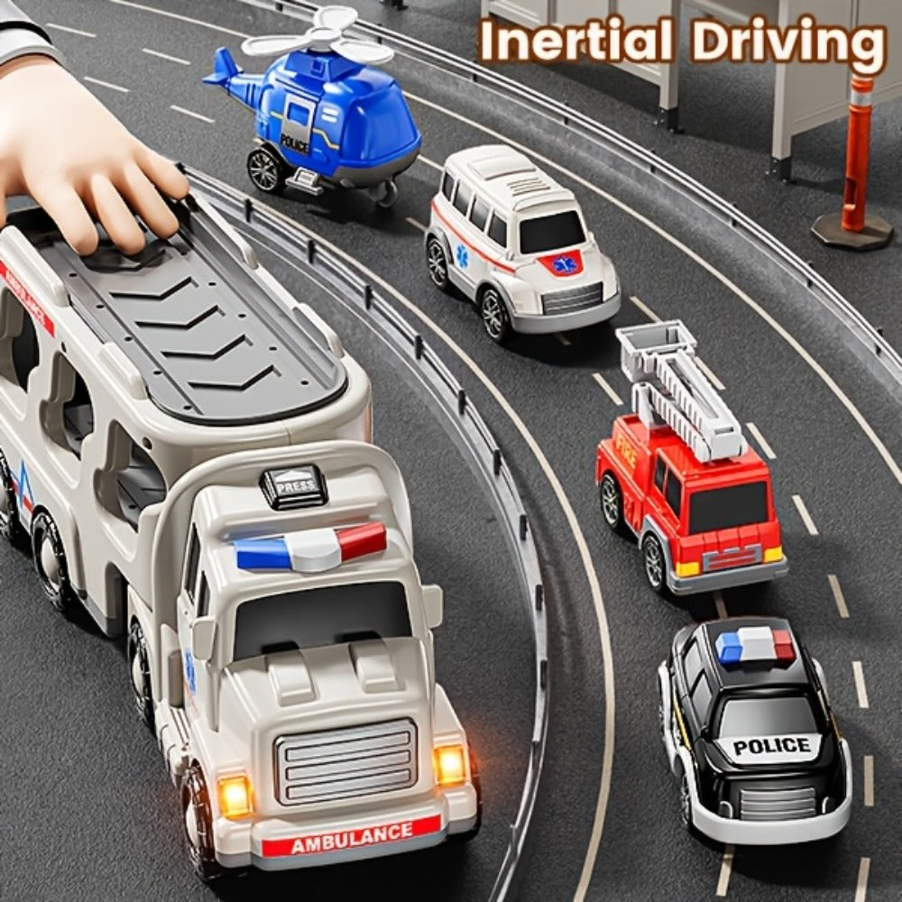 Ambulance Truck Toy Set for Boys, 5-in-1 Friction Power Carrier Truck with Lights & Sounds — image 12