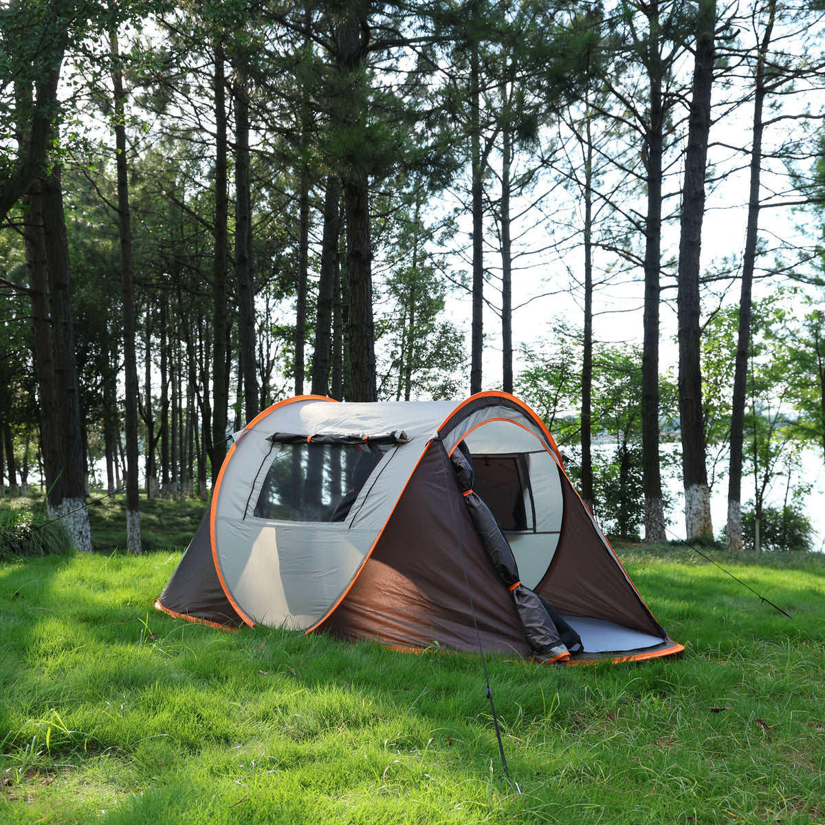 Camping Tent 4-Person Pop-Up with PU 2000mm Fabrics, 4.5mm Fiberglass Rods and Anchoring Kit — image 3