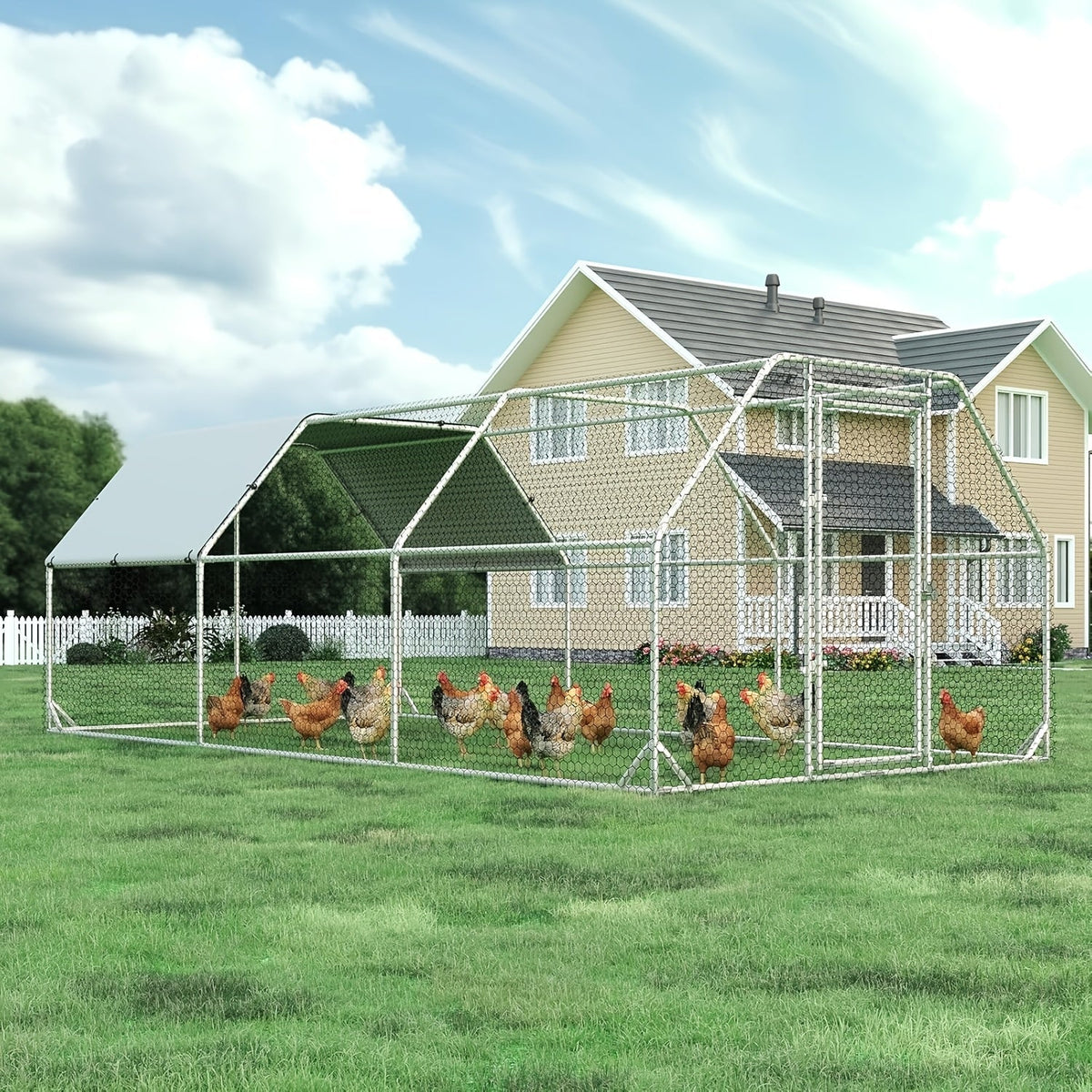 Metal Chicken Run Walk-in Poultry Enclosure with UV Protection - Dome Flat & Spire Roof Styles — image 4