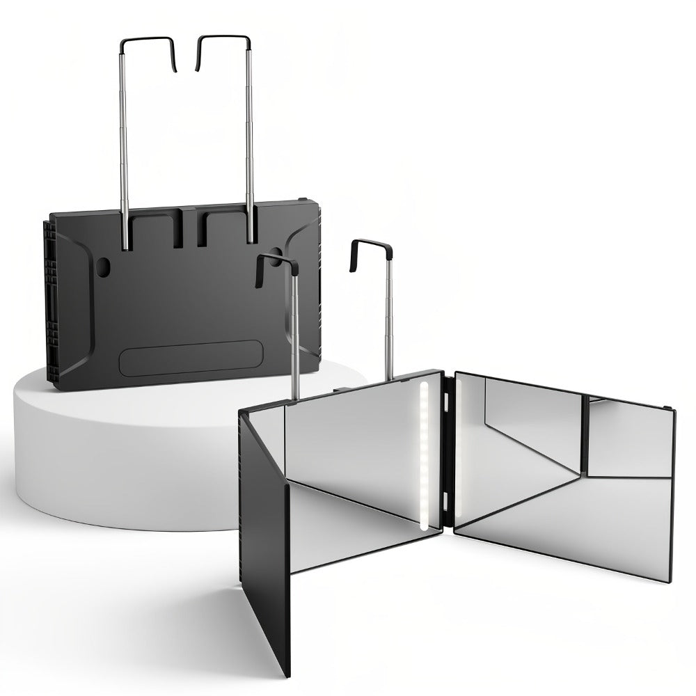 Three-Way Hair Cutting Mirror with Folding Panels, Adjustable Door Hooks and LED, Non-LED or Two-Pack Options — image 4