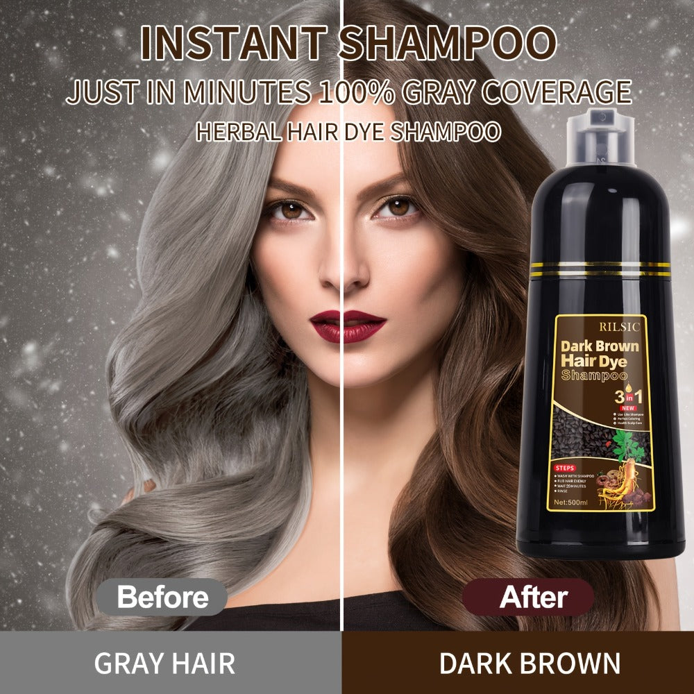 Grey Hair Dye Shampoo 3-in-1 Natural Plant-Based Herbal Formula – Non-Stick Scalp, Covers White Hair in Minutes, 500ml – Blac
