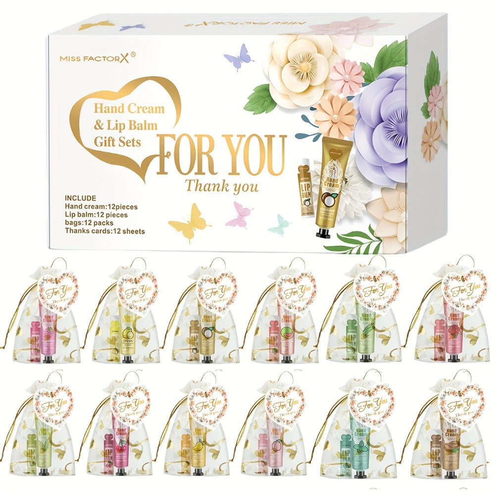 Shea Butter Hand Cream and Lip Balm Gift Set – Deep Moisturizing Skincare Bundle for Dry Cracked Skin, Vitamin E Natural Body