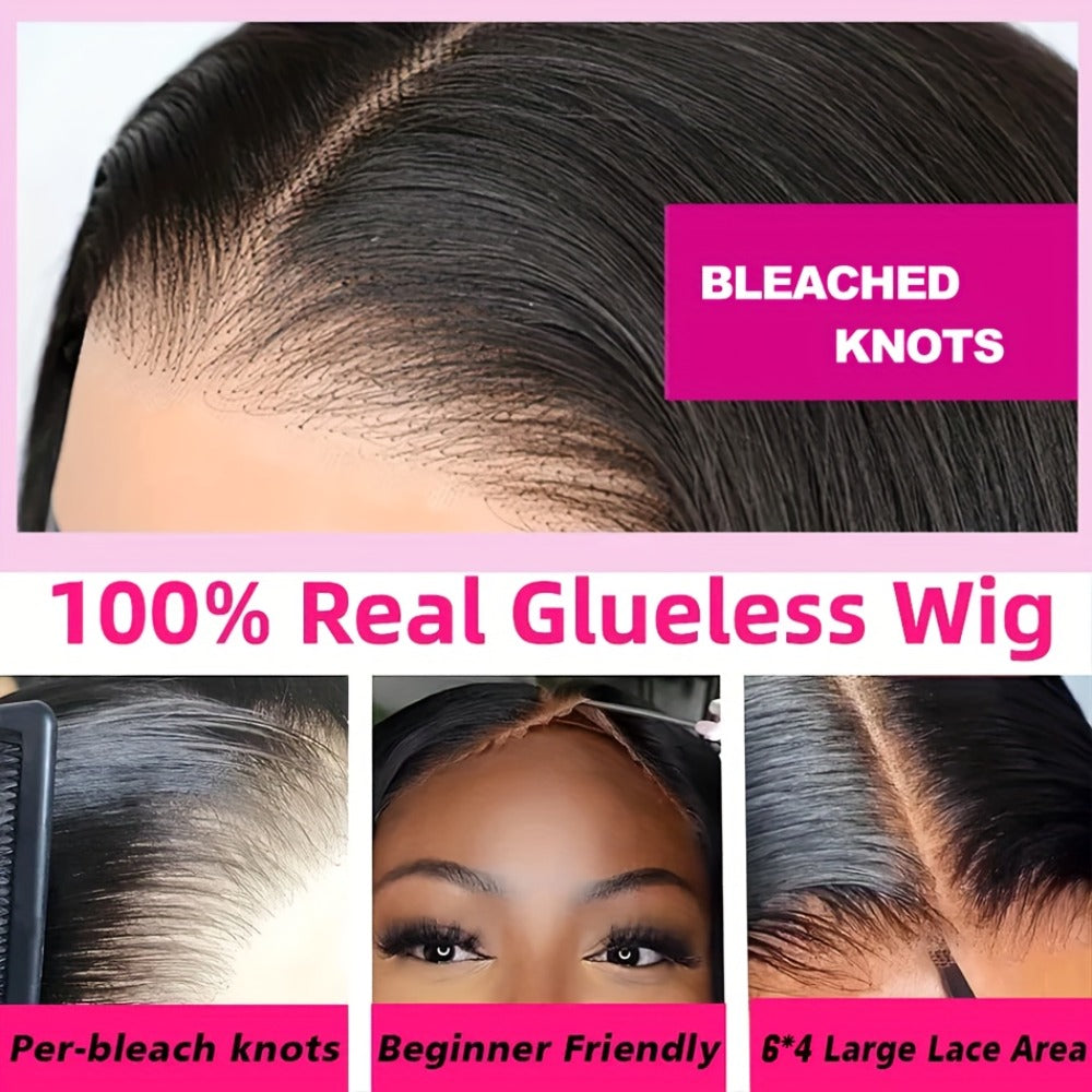 Wig Bone-Straight Glueless Human Hair in Natural Black, 10-34 Inch Options with Pre-Cut 6x4.5 Lace — image 9