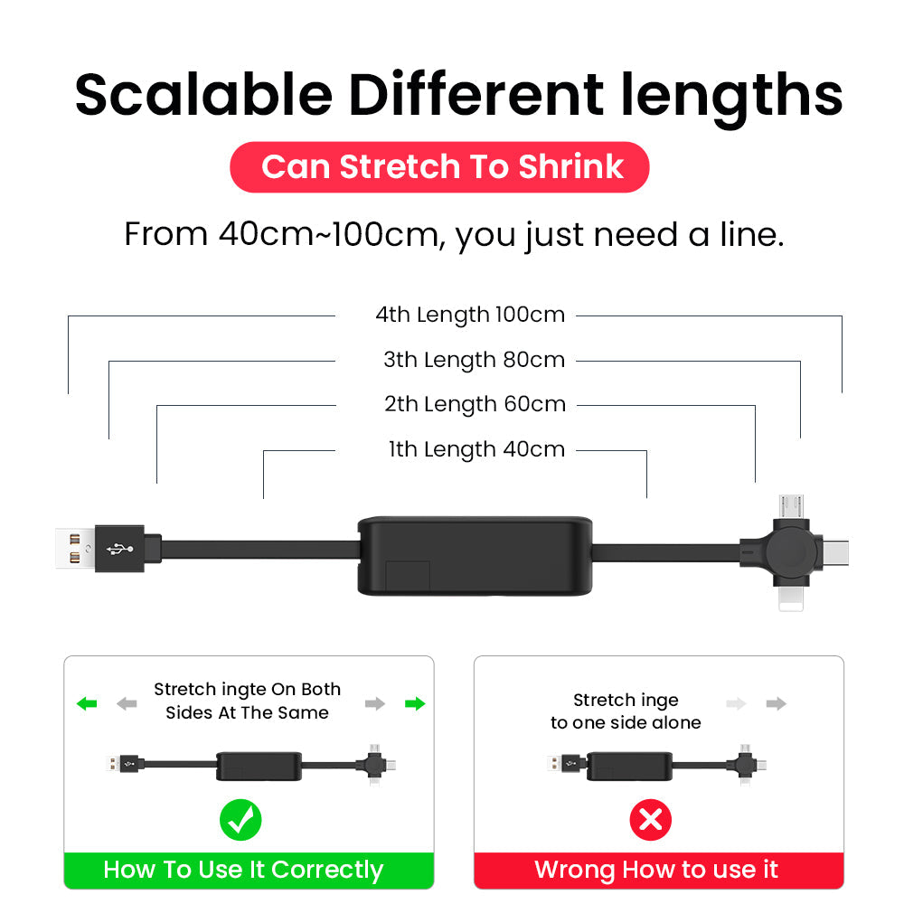 4-in-1 Retractable USB Cable with Phone Stand - Macaron Colours
