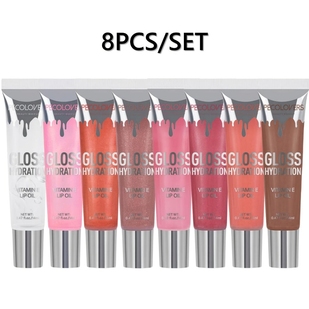 Pearlescent Glitter Lip Gloss Set 8 Pieces with Lip Oil Formula, for Makeup, Travel and Everyday Vanity Use — image 3