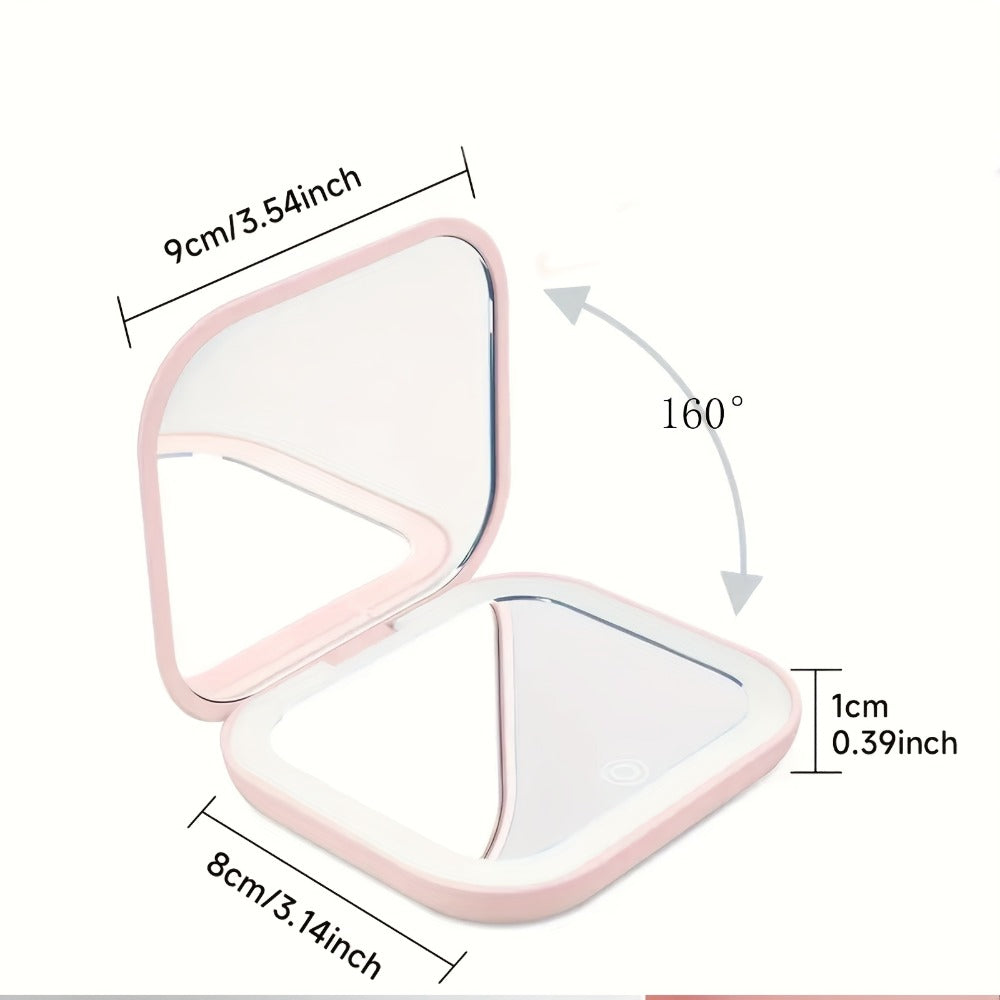 Foldable LED Makeup Mirror Double-Sided 1X 2X Magnification – Handheld Lighted Mirror, for Makeup, Travel and Everyday Vanity