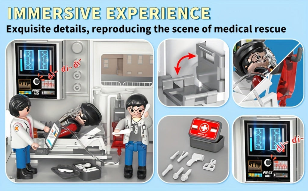 Ambulance Toy Playset for Kids Ages 3-8, Realistic Friction-Powered Emergency Vehicle with Flashing Lights & Siren Sound — im