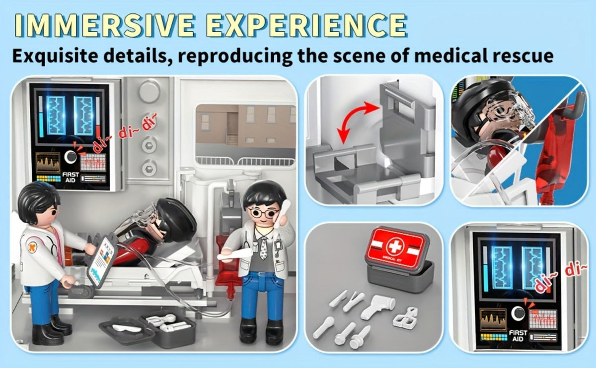 Ambulance Toy Playset for Kids Ages 3-8, Realistic Friction-Powered Emergency Vehicle with Flashing Lights & Siren Sound — im
