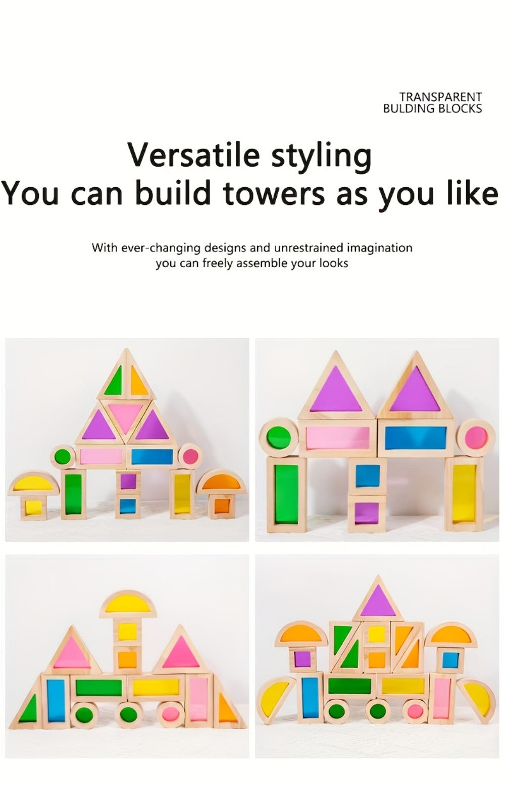 Building Block Set Translucent Acrylic Geometric Shapes with Colorful Triangle, Circle, Arch and Window Pieces — image 19