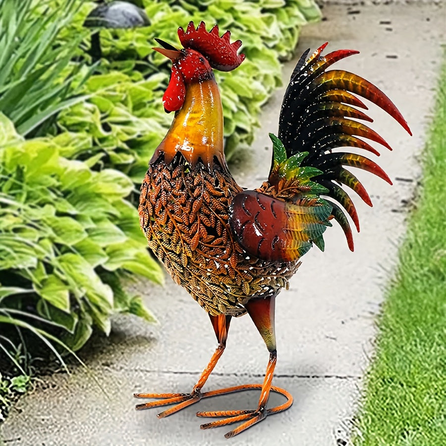 Metal Rooster Garden Stake Colorful Farmhouse Chicken Sculpture Outdoor Lawn Yard Decor Art Ornament Housewarming Gift 19 Inc