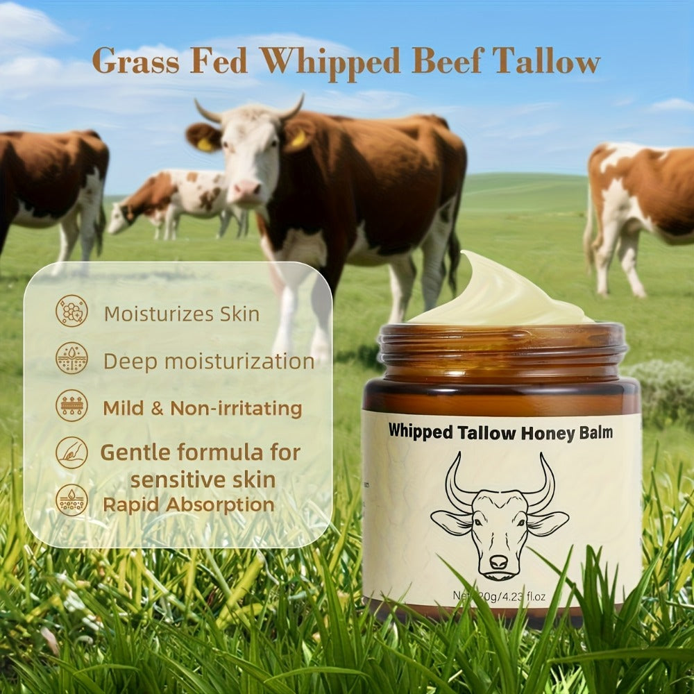 Whipped Beef Tallow Balm for Face & Body 4oz – Grass-Fed with Honey, Natural Non-Greasy Deep Moisturizer for Dry & Sensitive 