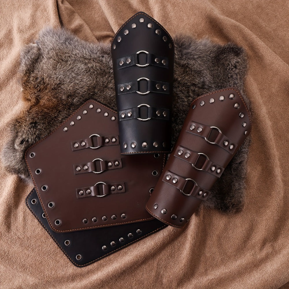 Medieval Arm Bracers 2pcs PU Leather Gauntlet Wristbands for Men, Renaissance Knight Warrior Viking Cosplay Costume Prop for 