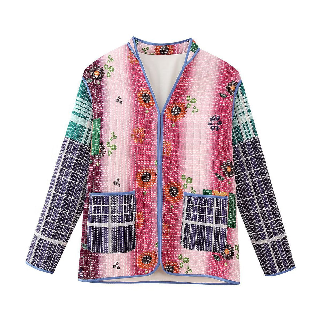 Mid-length Multicolor Printing Cotton Coat Jacket Women