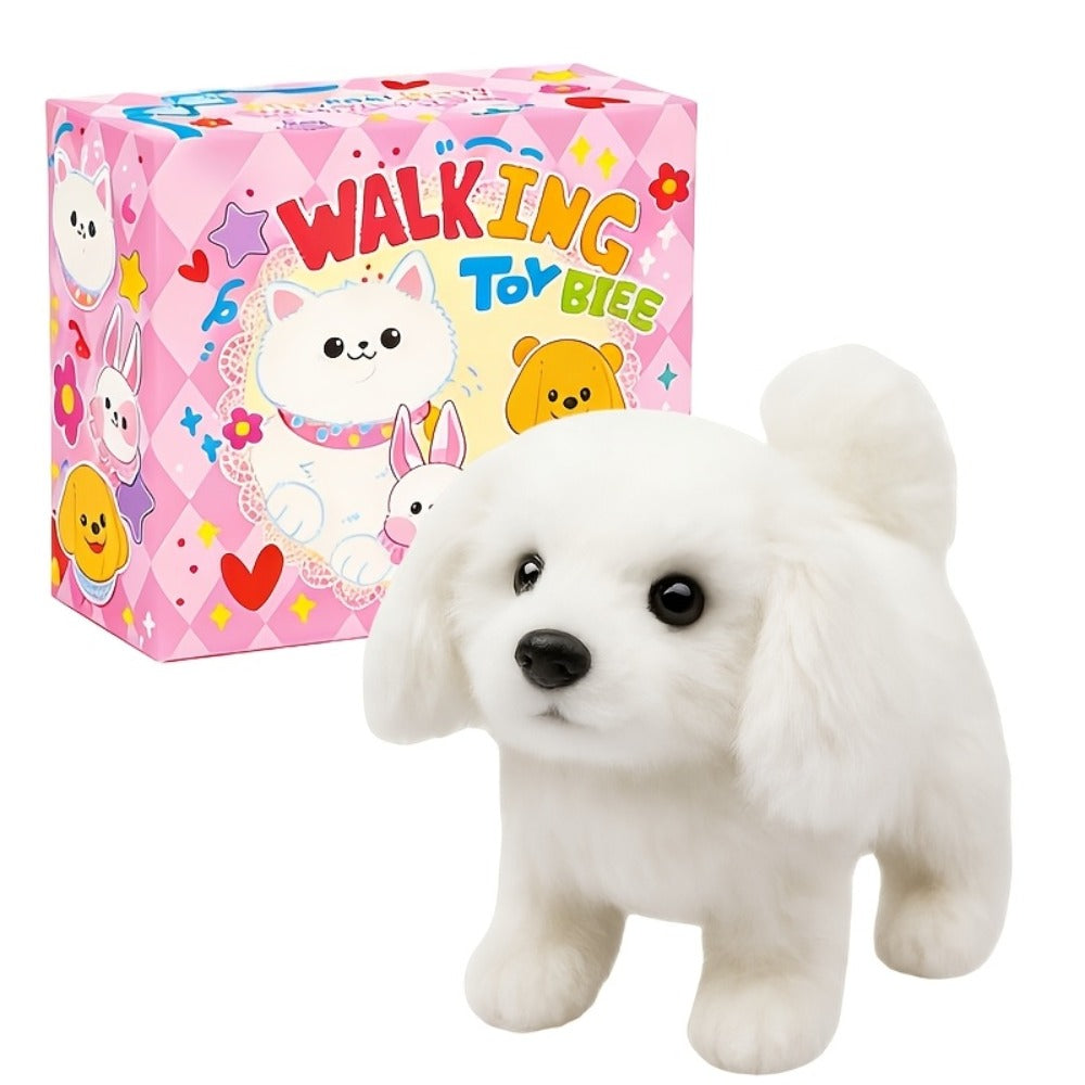 Plush Toy White Electronic Puppy with Walking, Barking, Tail-Wagging Action, Leash and Bow — image 3