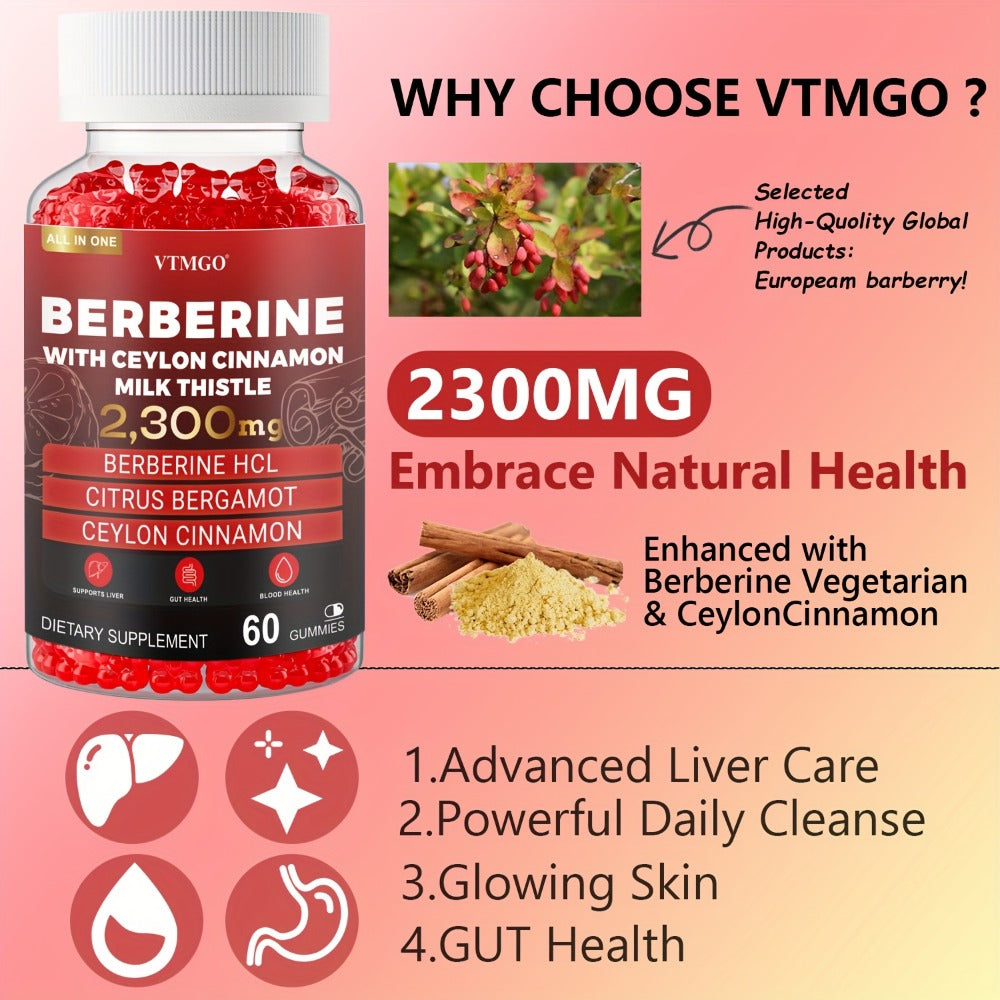 Berberine HCL Gummies 2300mg 60ct with Ceylon Cinnamon, Milk Thistle & Turmeric for Blood Sugar Balance — image 6