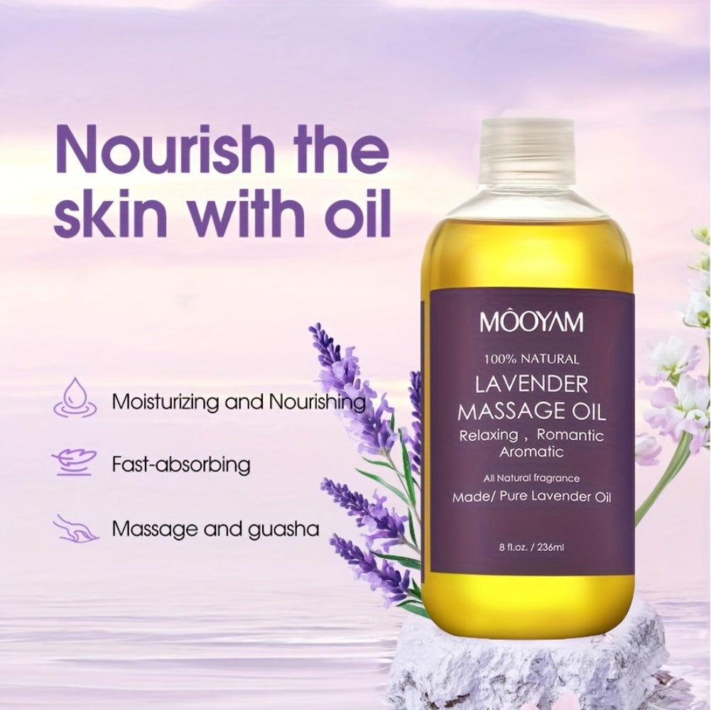 Lavender-Labeled Massage Oil in One or Three 236 ml Bottles with Pour Caps for Body-Care Routines — image 15