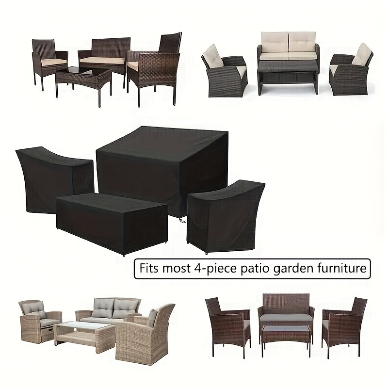 Four-Piece Black Patio Furniture Cover Set for Loveseat, Two Chairs and Coffee Table with Listed Dimensions — image 4