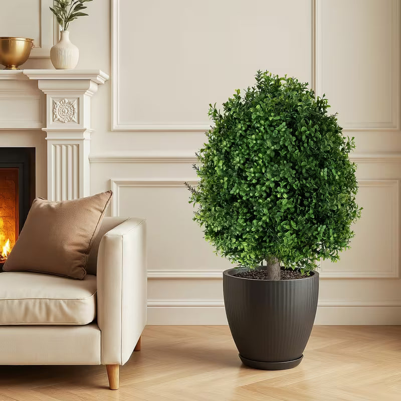 28-Inch Artificial Boxwood Topiary Ball Bush with Ground Spike