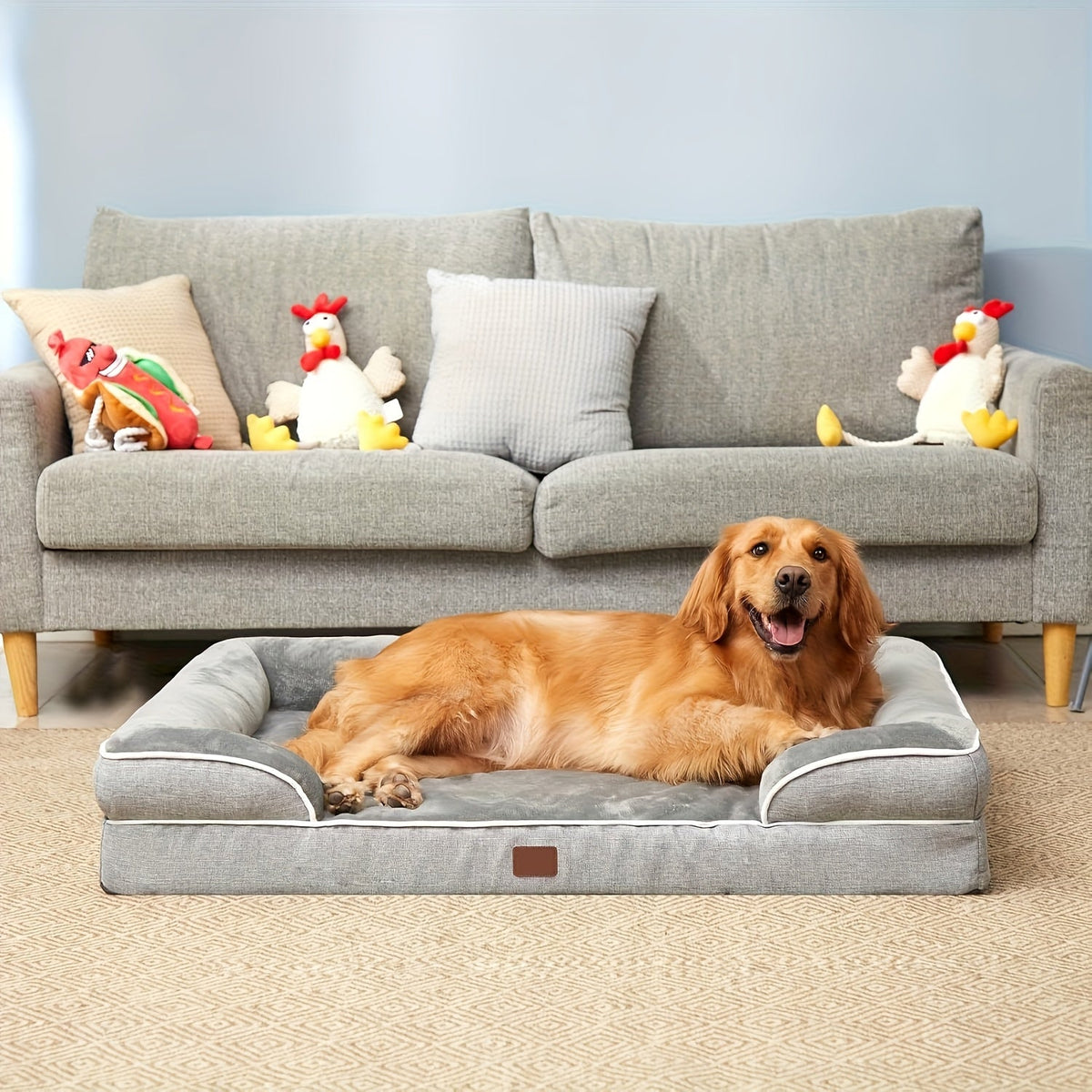 Gray Bolster Dog Bed with Lowered Entry and Removable Machine-Washable Cover in Four Sizes from M to XXL — image 2
