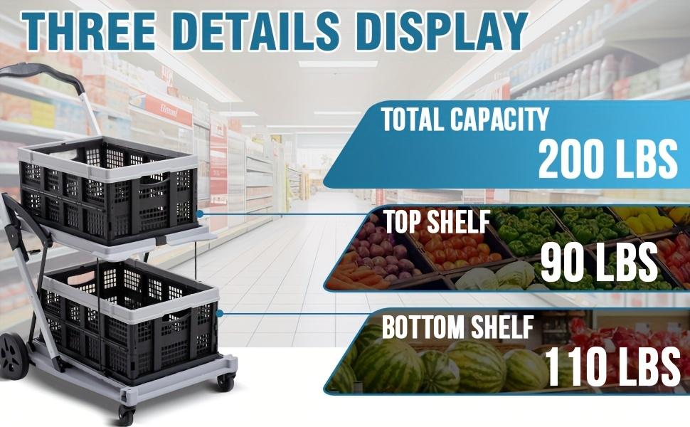 Two Tier Cart with 2 Storage Crates 360° Swivel Wheels, for Garden, Patio and Yard Use, with the Listed Configuration — image