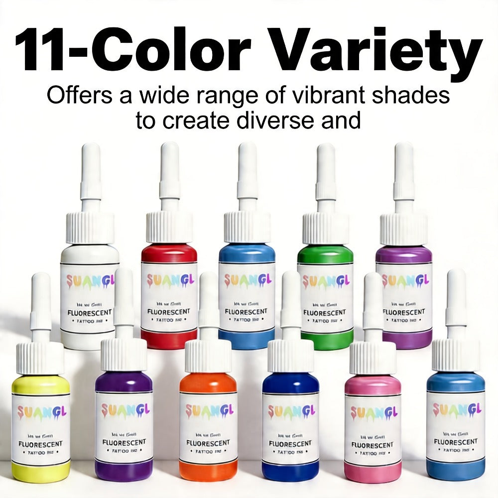 Tattoo Ink UV Fluorescent Set with 5ml Bottles in 5-, 8-, 11- or 15-Color Bottle Options with Item-Specific Color, Capacity a