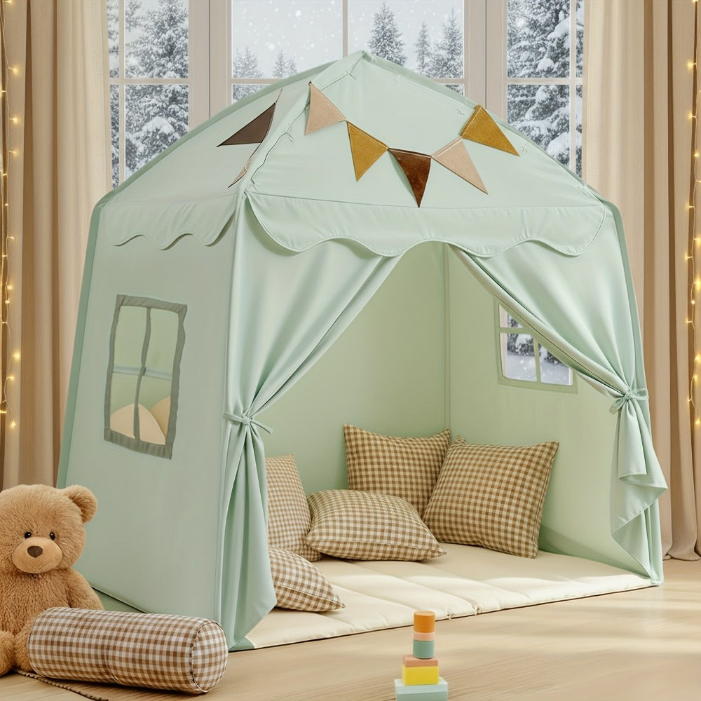 Kids Play Tent with Star Lights & Flags, Extra Large Indoor Outdoor Playhouse with Windows for Reading & Pretend Play — image