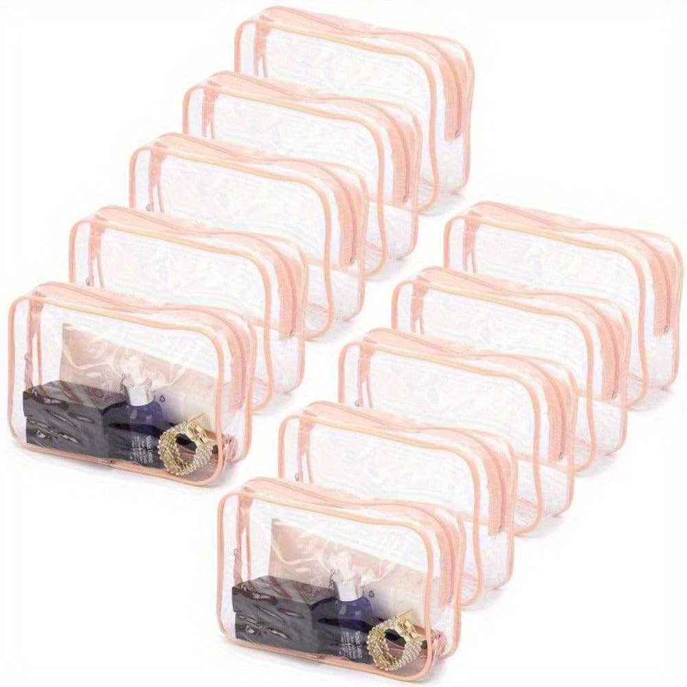 Clear PVC Makeup Bag Set 10 Pcs Transparent Waterproof Cosmetic Bags Reinforced Zipper TSA Approved Travel Toiletry Organizer
