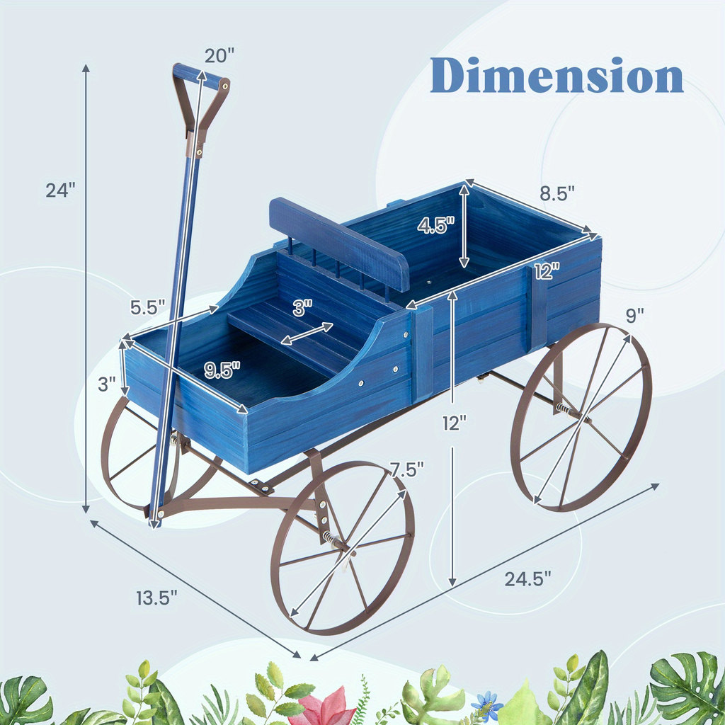 Garden Wagon Planter with Wheels – Rustic Fir Wood, 2-Section Planting Bed — image 8