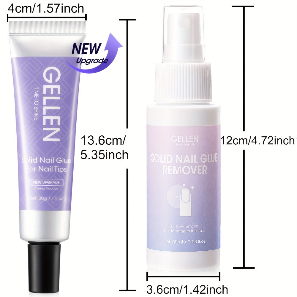 Press-On Nail Glue Gel Kit 30g with UV Lamp – Strong Long-Lasting Solid Nail Glue, 60ml Remover & Buffer for False Nails — im