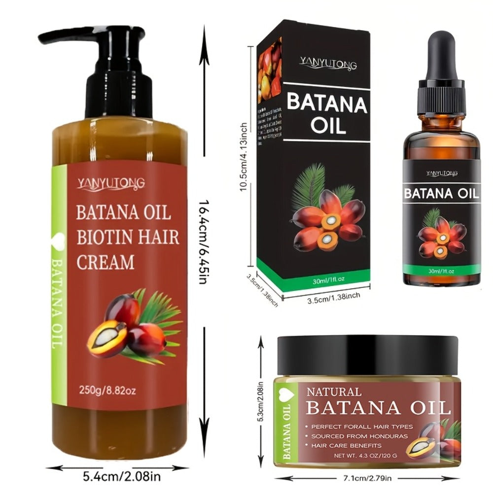 Three-Piece Batana Oil and Biotin Hair Care Set with Pump Cream, Dropper Bottle and Balm Formats — image 4