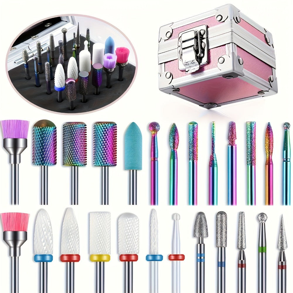 Nail Drill Bit Set Tungsten Steel & Ceramic Grinding Heads with Storage Box for Gel Removal Nail Enhancement — image 2