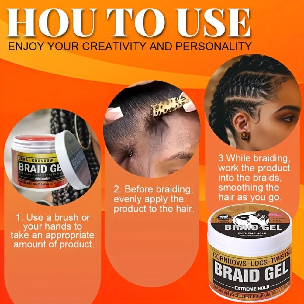 Extreme Hold Braid Gel & Edge Control Hair Wax Pomade – Anti-Frizz, Moisturizing, Long-Lasting for Braids, Locs, Twists & Sle