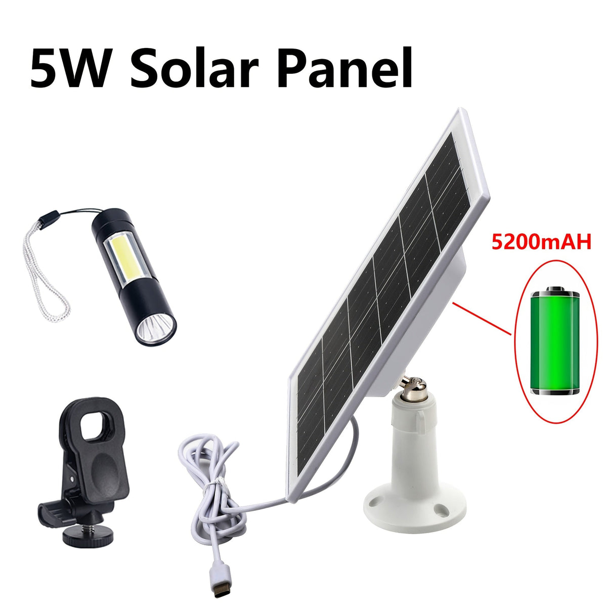 Solar Panel 5W Monocrystalline with Built-In 5200mAh Battery - 3rd Gen Emergency Charger for Security Camera — image 2