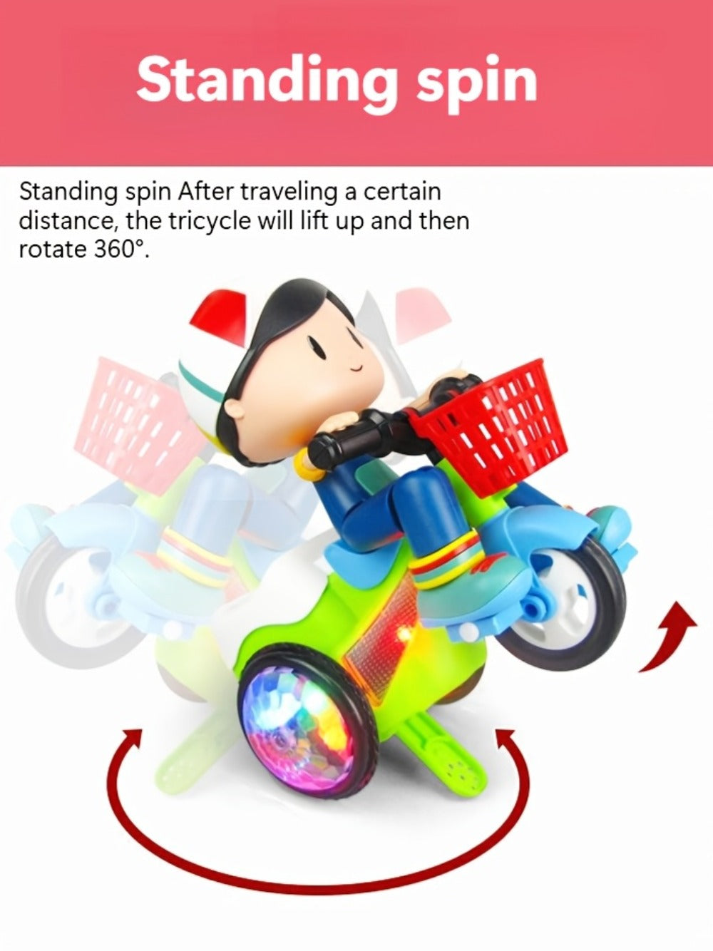 Kids Electric Tricycle Toy Motorcycle with 360° Rotation & Luminous Lights, Push & Power Dual-Mode Stunt Vehicle for Toddlers