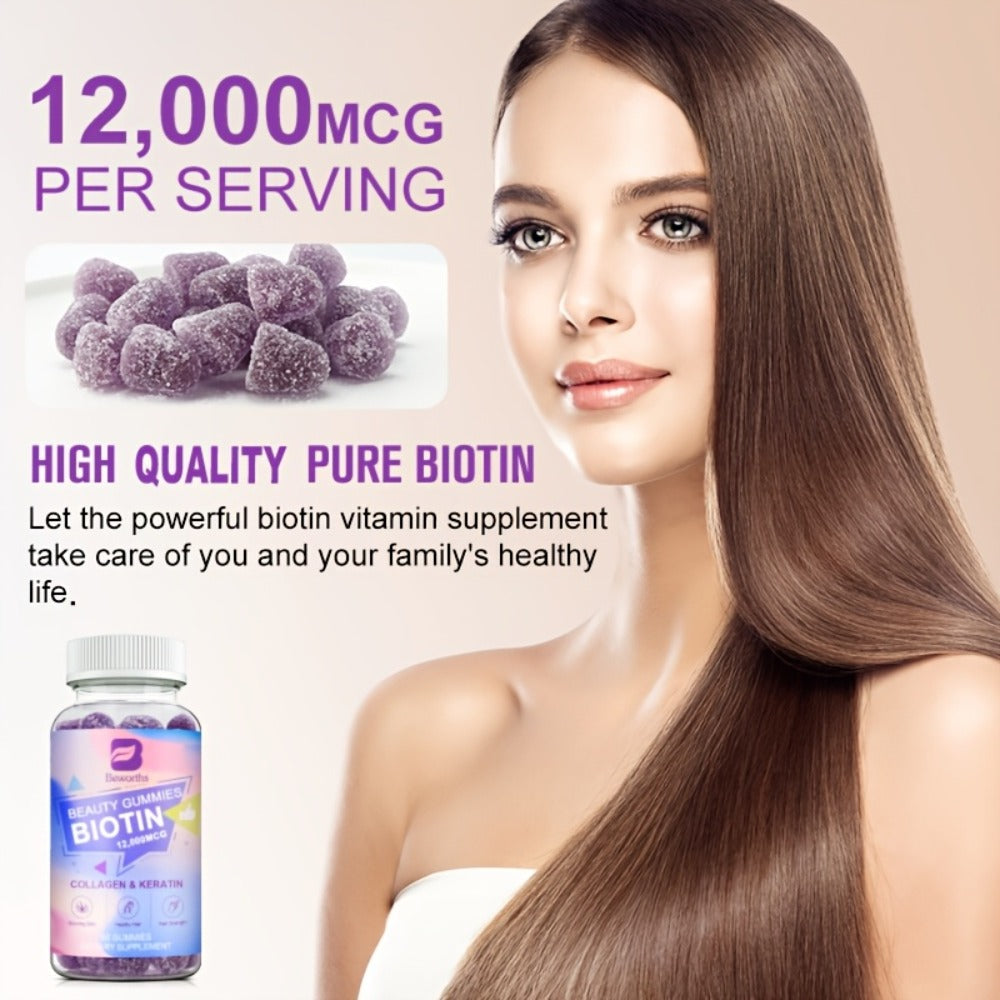 Biotin Gummies 12000mcg, with Collagen, Keratin, Chlorophyll, Zinc & Vitamins A B6 B12 C D E, Hair — image 6