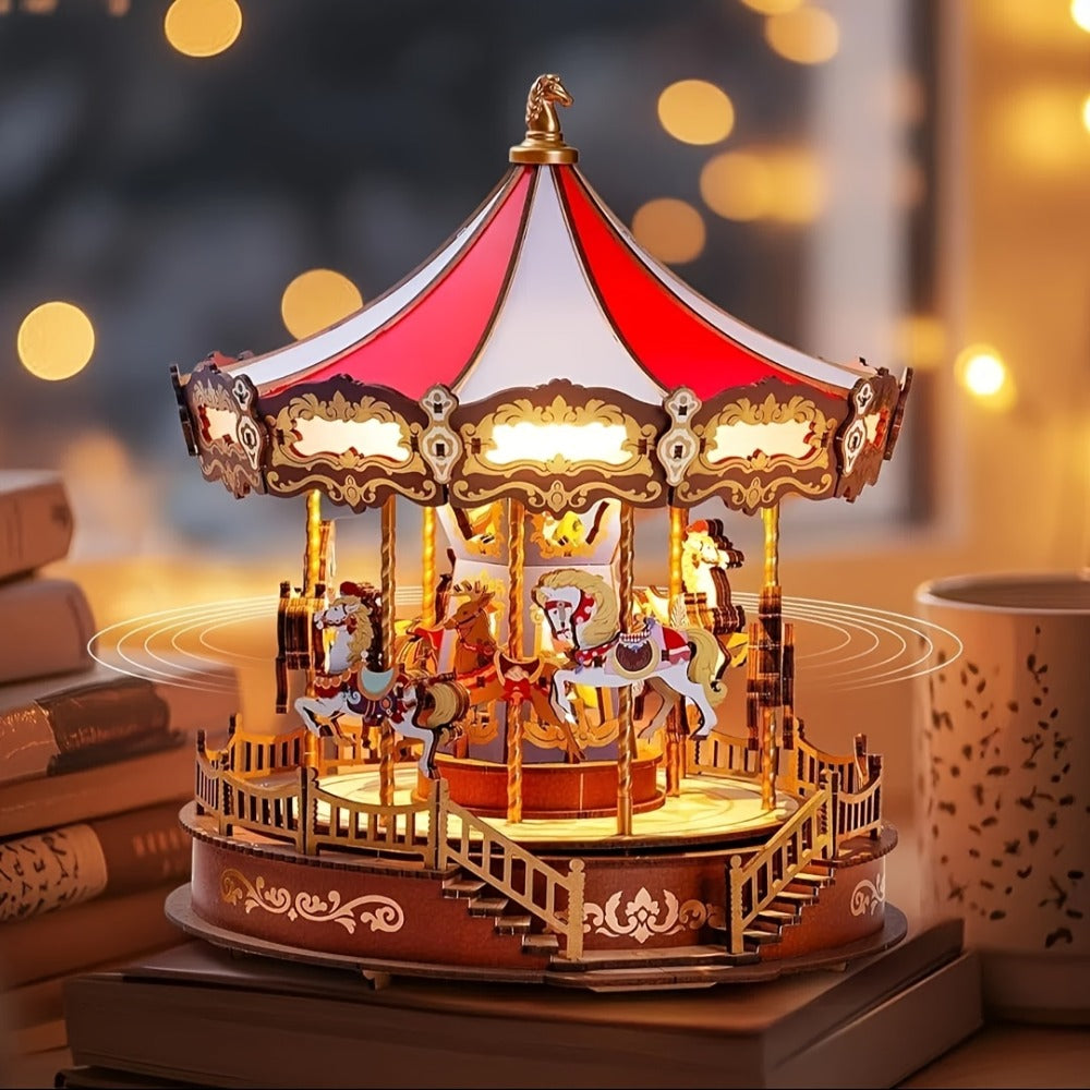 Rolife Carousel Music Box Kit, DIY 3D Wooden Puzzle Architectural Craft Model, Spinning Carousel with Music — image 9
