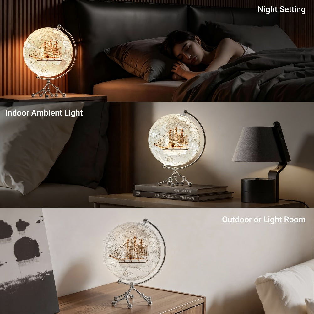 LED Lighted Globe for Kids & Adults 7.87 Inch Clear Acrylic Earth Globe Warm White Light Metal Stand Detailed World Map | Des