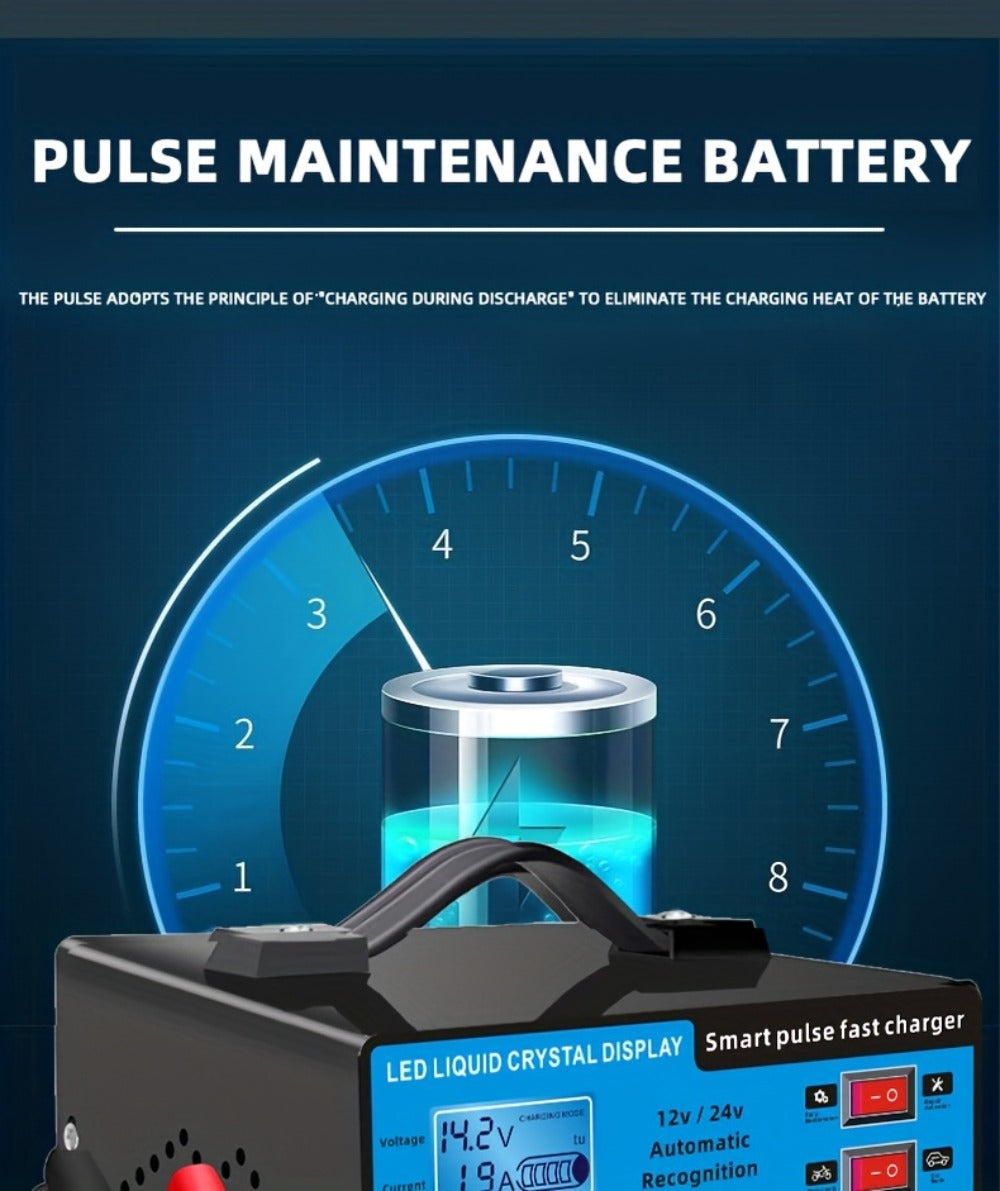 Intelligent Battery Charger & Inverter 12V & 24V – LCD Display, Trickle Maintenance, Overcharge & Short Circuit Protection fo