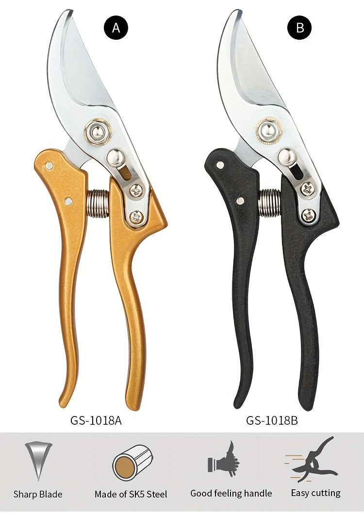Bypass Pruning Shears with Curved Blade, Return Spring and Gold or Black Coated Handle Options — image 14