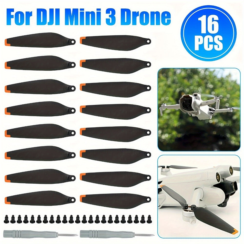 DJI Mini 3 Replacement Propellers 16pcs, Low-Noise Quick-Release Drone Blades Upgrade Kit with Screws & Screwdrivers — image 